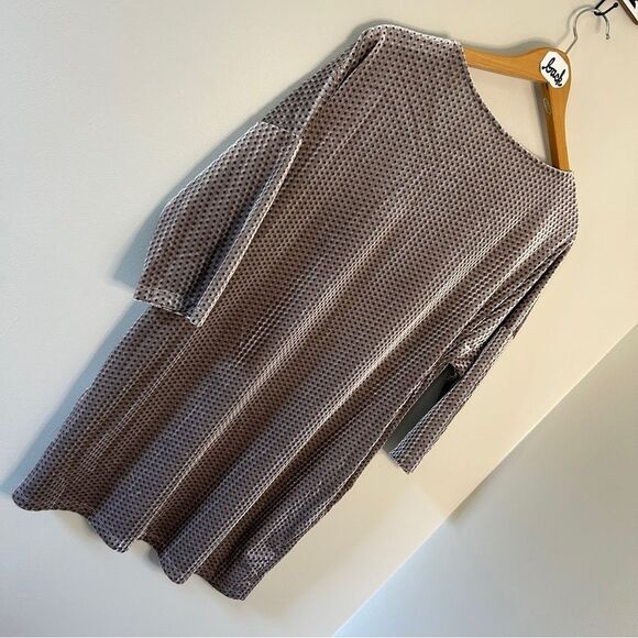 Wishlist Iridescent Champagne 3/4 Sleeve Boxy Faux Velvet Dress Chrome Gray Silv - Picture 2 of 8